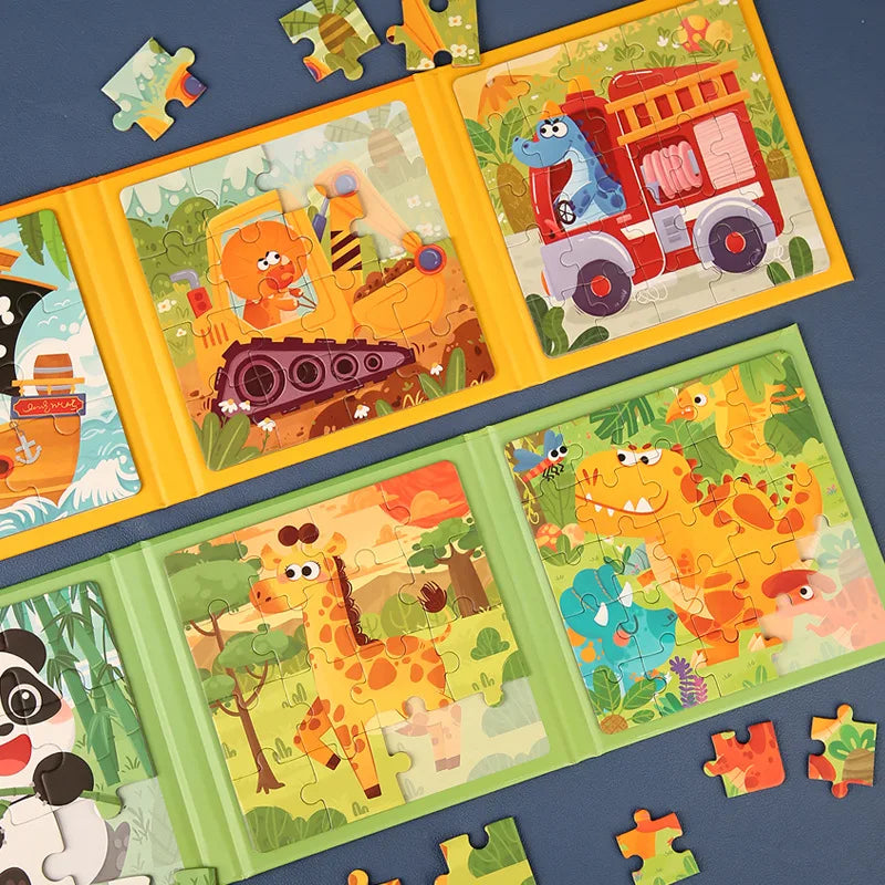 Children Early Education Wooden Puzzle Toy 3-in-1 Level up Puzzles Paper Cardboard Book Kids Montessori Jigsaw Puzzle Toy