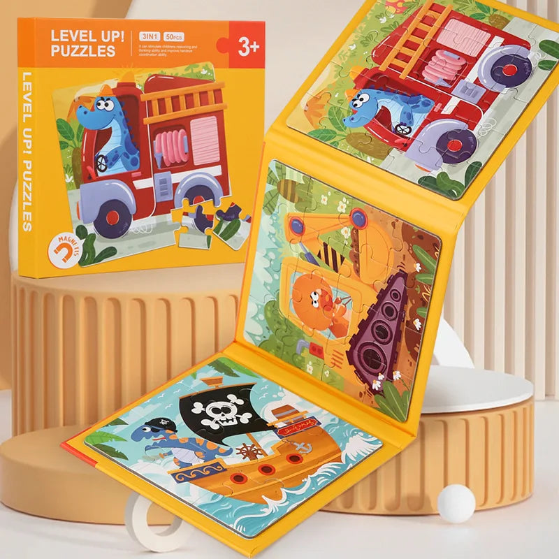 Children Early Education Wooden Puzzle Toy 3-in-1 Level up Puzzles Paper Cardboard Book Kids Montessori Jigsaw Puzzle Toy