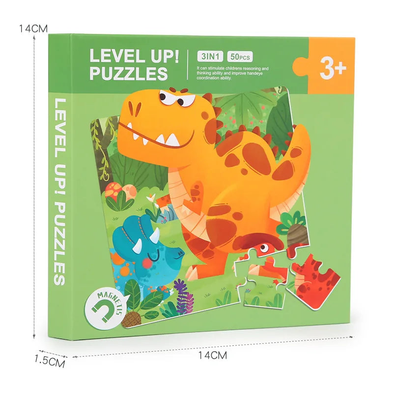 Children Early Education Wooden Puzzle Toy 3-in-1 Level up Puzzles Paper Cardboard Book Kids Montessori Jigsaw Puzzle Toy