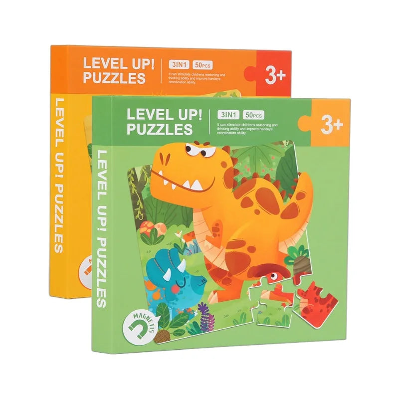 Children Early Education Wooden Puzzle Toy 3-in-1 Level up Puzzles Paper Cardboard Book Kids Montessori Jigsaw Puzzle Toy