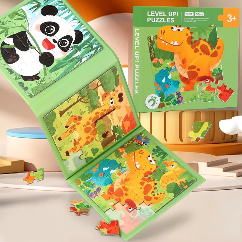 Children Early Education Wooden Puzzle Toy 3-in-1 Level up Puzzles Paper Cardboard Book Kids Montessori Jigsaw Puzzle Toy